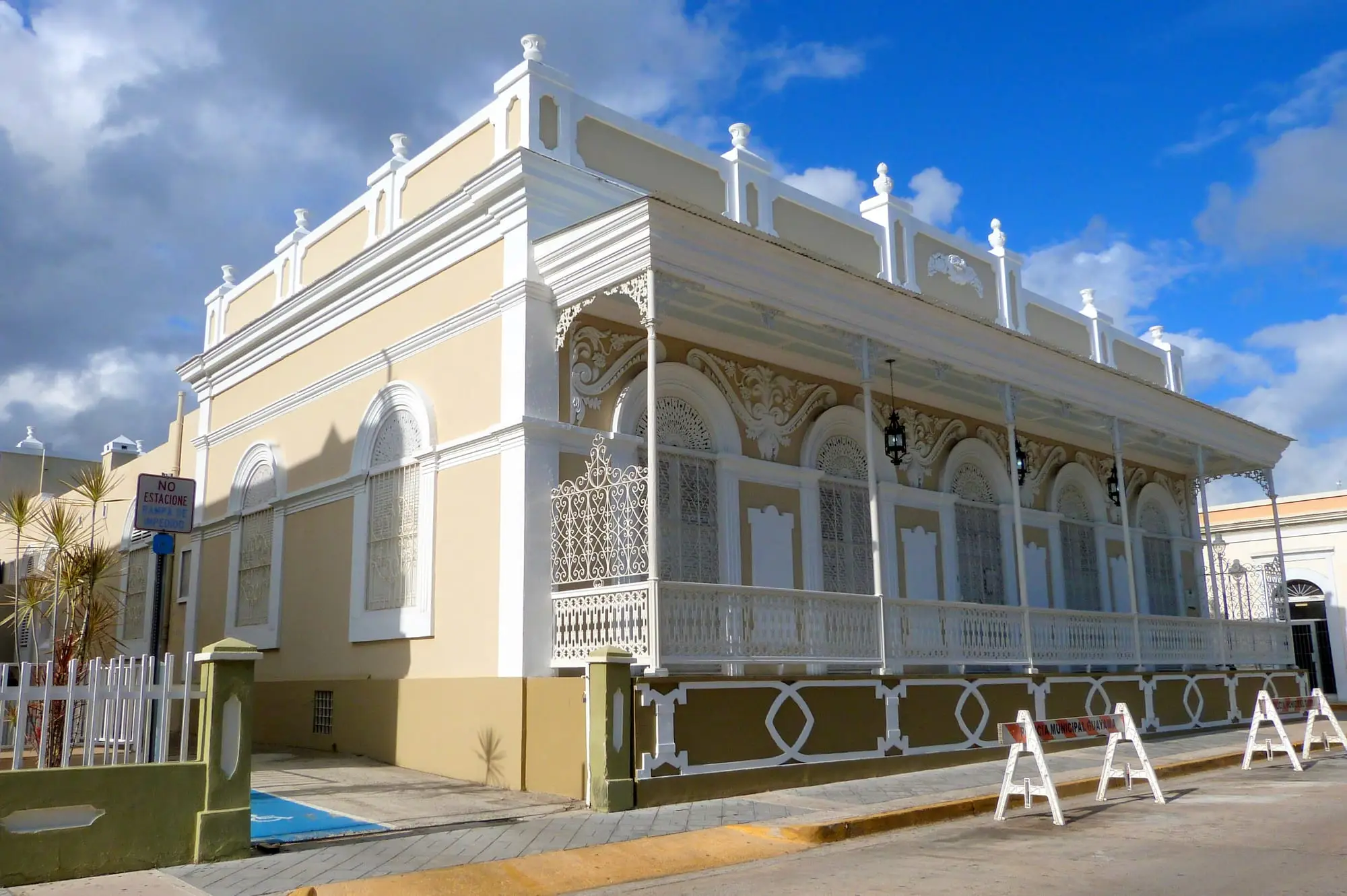 Casa Cautiño, an 1887 house with ornate balconies facing the plaza of Guayama