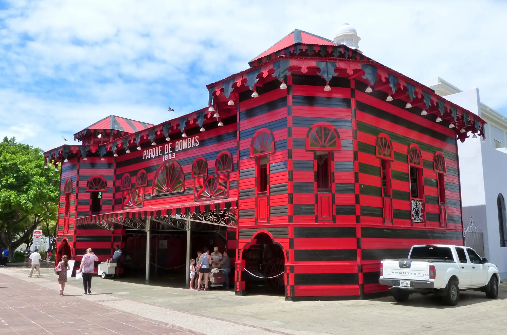 The red-and-black striped wooden Parque de Bombas, the historic firehouse in Ponce's main square