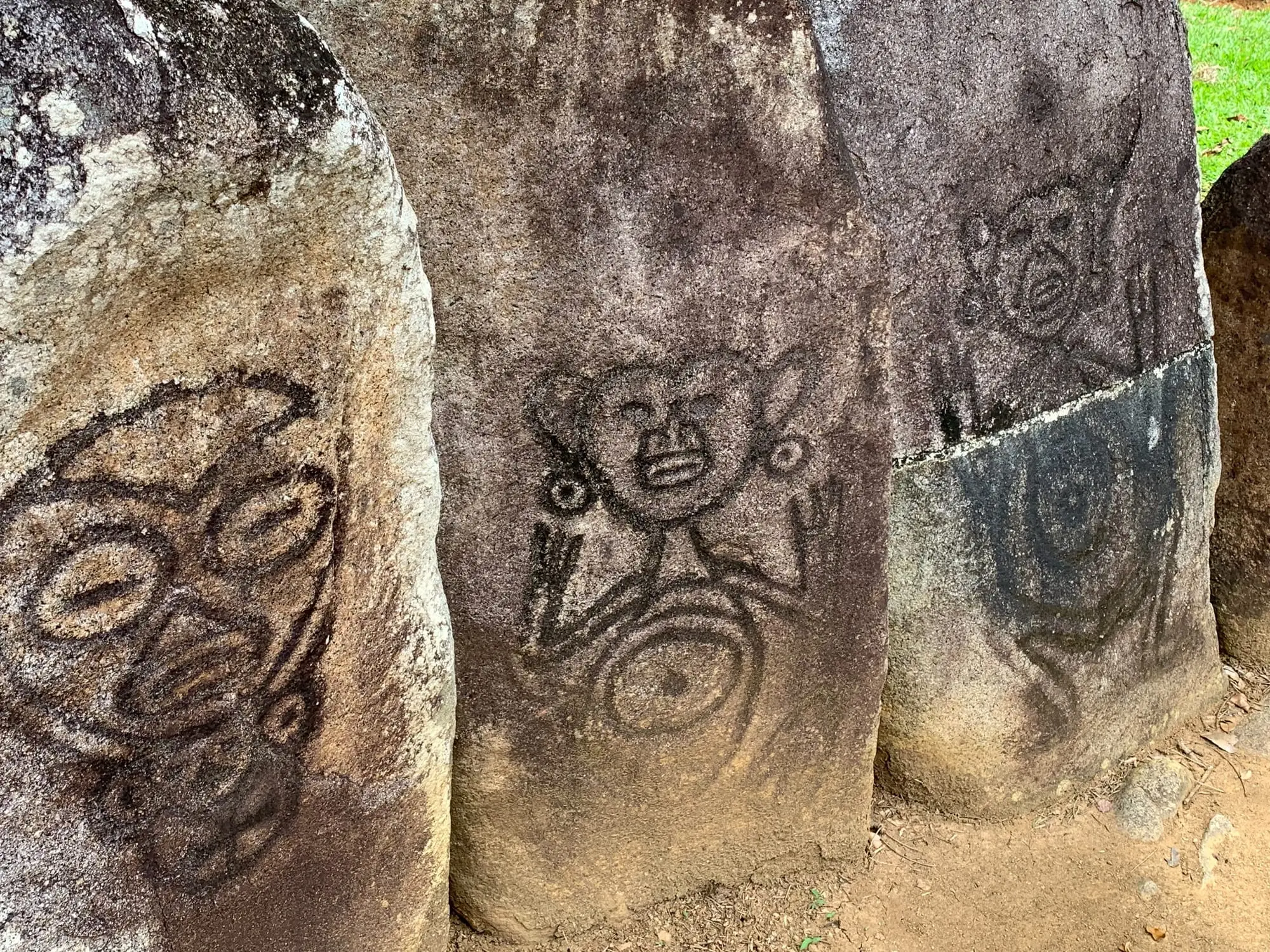 Taíno petroglyphs carved on the standing stones of a ball court at Caguana